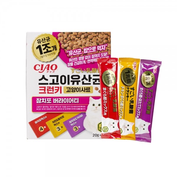 페오펫몰,이나바 CIAO 챠오 스고이 유산균 크런키 고양이 사료 200g (3가지 맛)