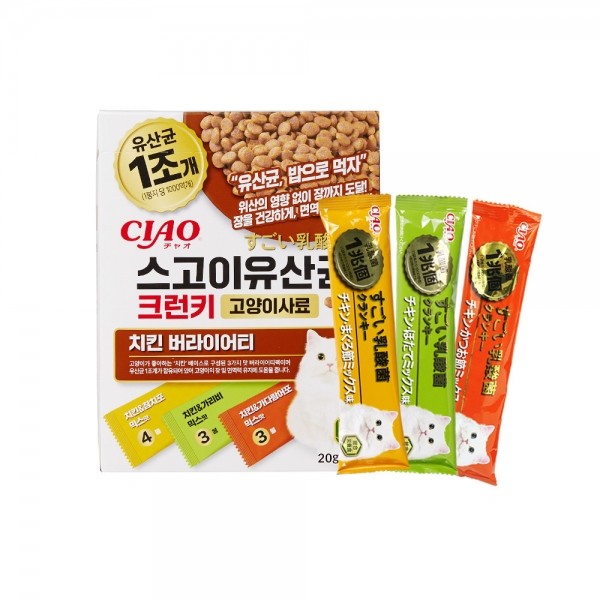 페오펫몰,이나바 CIAO 챠오 스고이 유산균 크런키 고양이 사료 200g (3가지 맛)