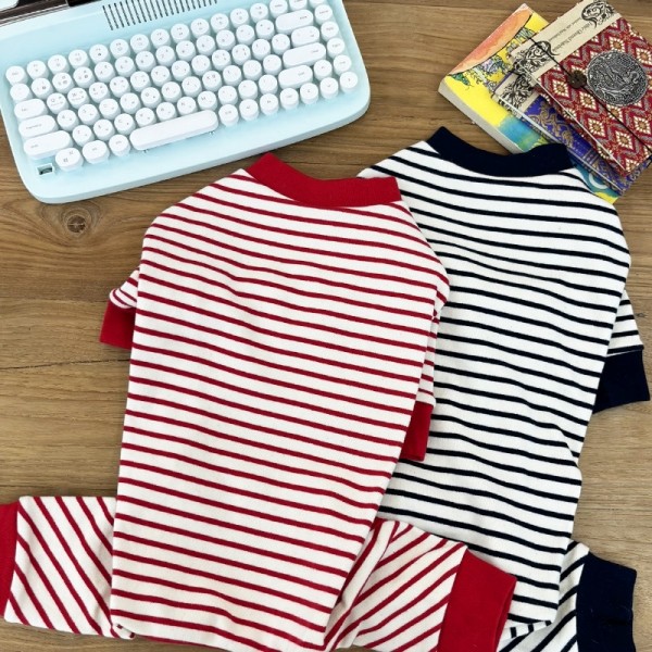 페오펫몰,해피댕댕 베이직단가라올인원 (2color) 강아지 스트라이프 S - 2XL