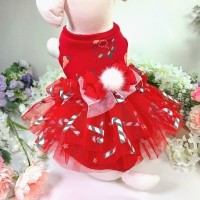 플로피이얼스,크리스마스 레드켄디 강아지드레스,애견원피스