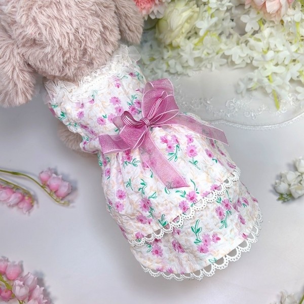 페오펫몰,[따스한특가]플로피이얼스,바이올렛 꽃 시어서커 드레스,강아지원피스