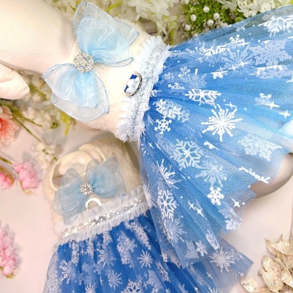 페오펫몰,눈꽃 후리스 강아지겨울드레스,강아지원피스 강아지옷