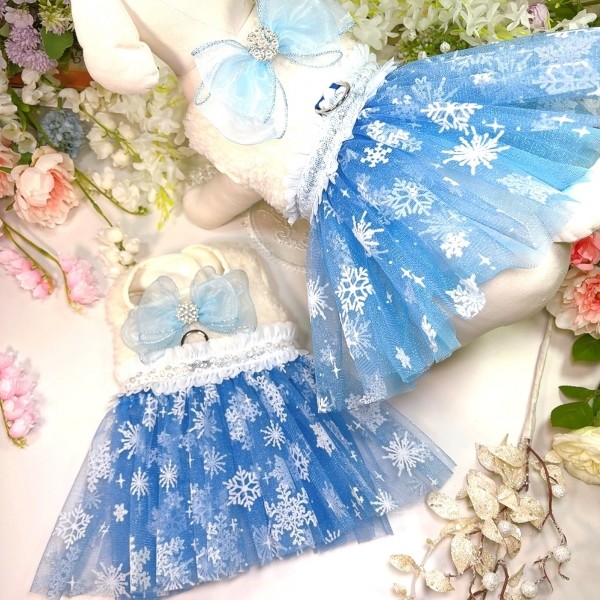 페오펫몰,눈꽃 후리스 강아지겨울드레스,강아지원피스 강아지옷