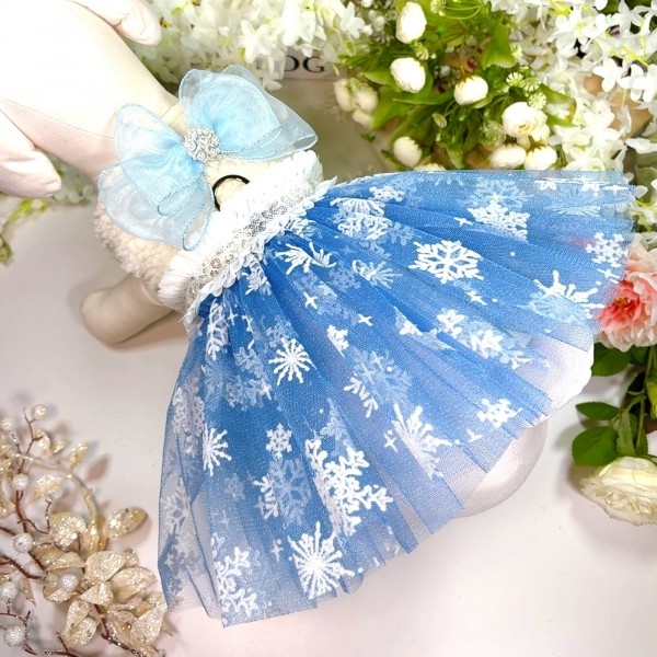 페오펫몰,눈꽃 후리스 강아지겨울드레스,강아지원피스 강아지옷