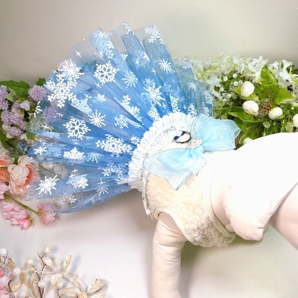 페오펫몰,눈꽃 후리스 강아지겨울드레스,강아지원피스 강아지옷