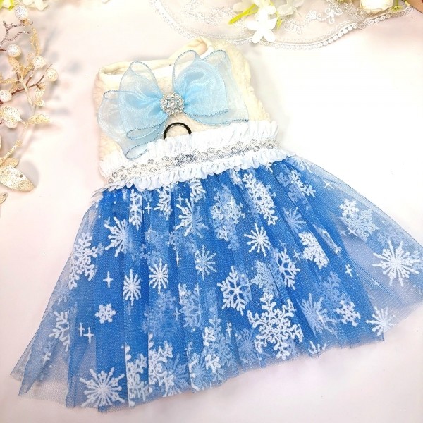 페오펫몰,눈꽃 후리스 강아지겨울드레스,강아지원피스 강아지옷