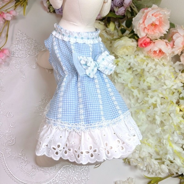 페오펫몰,플로피이얼스[꽃길특가]플로럴 레이스 ,강아지 드레스  원피스 헤어리본