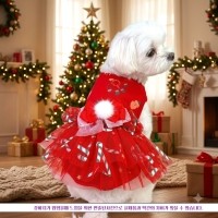플로피이얼스,크리스마스 레드켄디 강아지드레스,애견원피스