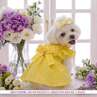 [꽃길특가]플로피이얼스,라미린넨노랑원피스,강아지파티드레스,린넨강아지드레스