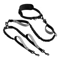 개과천선 트롱 강아지 2견용 핸즈프리 리드줄 세트 블랙 그레이