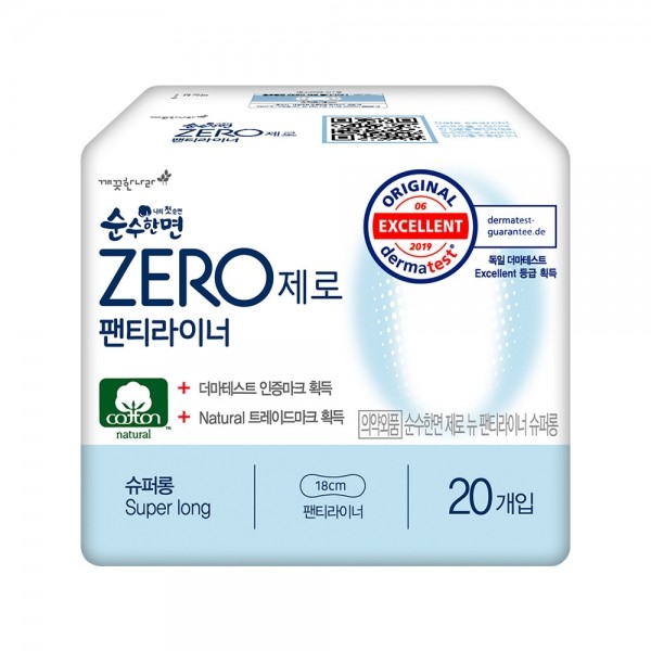 [마일리지특가] 깨끗한나라 생리대 순수한면 제로 라이너 롱 20P [100%]