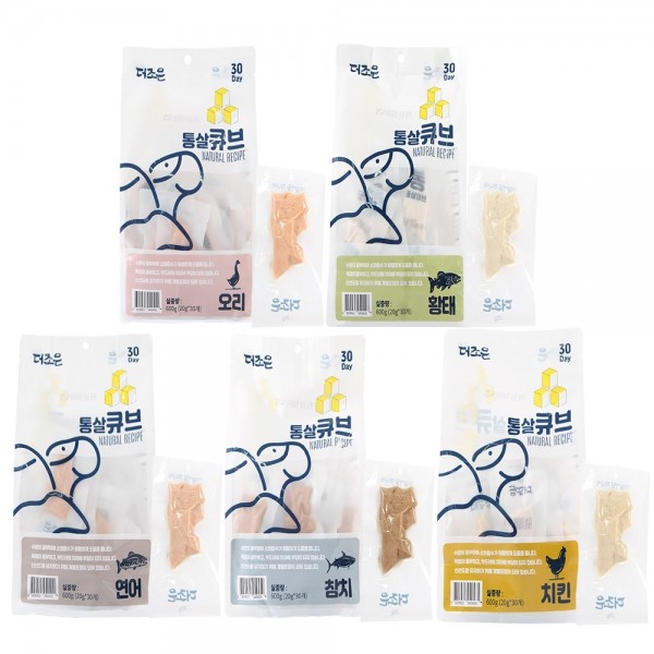 [댕린이특가]더조은 강아지 닭가슴살 통살 큐브 20g x 30개 5종 [600g]