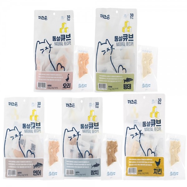 [댕린이특가]더조은 고양이 닭가슴살 통살 큐브 20g x 30개 5종 [600g]