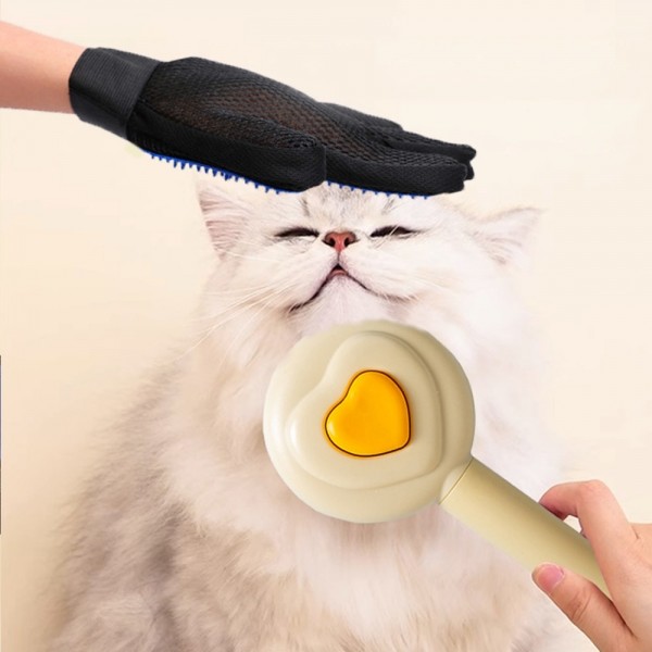 페오펫몰,딩동펫 반려동물 실리콘 그루밍장갑 + 원터치 하트 브러쉬 세트