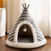딩동펫 고양이 꼬깔 럭키 베어 숨숨 보온 쿠션 하우스