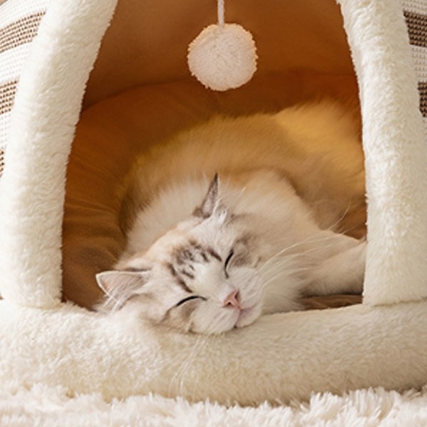 페오펫몰,딩동펫 고양이 꼬깔 럭키 베어 숨숨 보온 쿠션 하우스