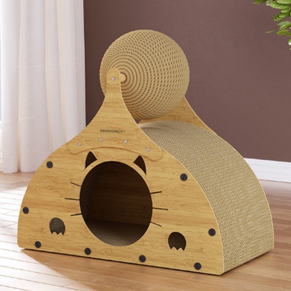 페오펫몰,딩동펫 고양이 사이잘 우드 스크래쳐 숨숨집 볼하우스