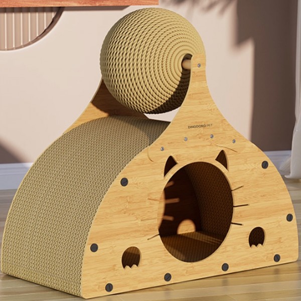 페오펫몰,딩동펫 고양이 사이잘 우드 스크래쳐 숨숨집 볼하우스