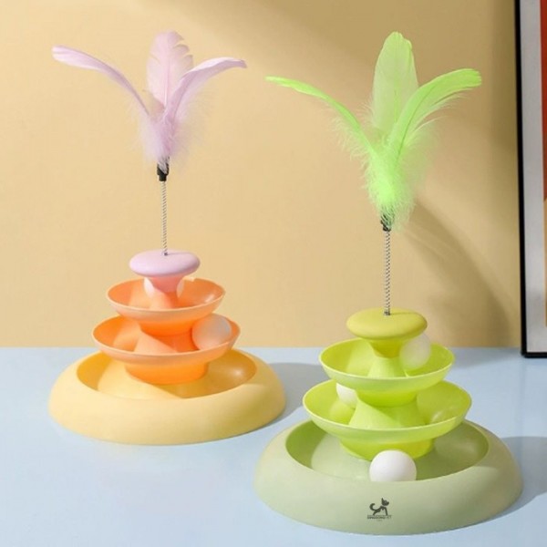 페오펫몰,딩동펫 고양이 알록달록 깃털 3단 트랙볼 장난감