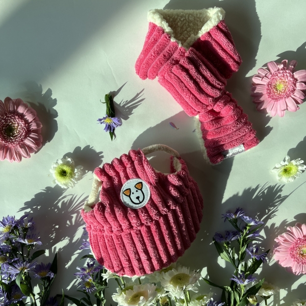페오펫몰,[누코 자체제작] 강아지 핑크 모자 & 목도리 중형견 대형견 애견옷